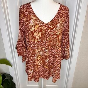 Impressions Flowy Fluttery V Neck Boho Top Sz.1X